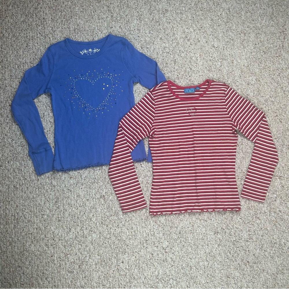 The Children’s Place Long Sleeve Girls L 10/12 Lot Of 2 Heart Valentines Bling